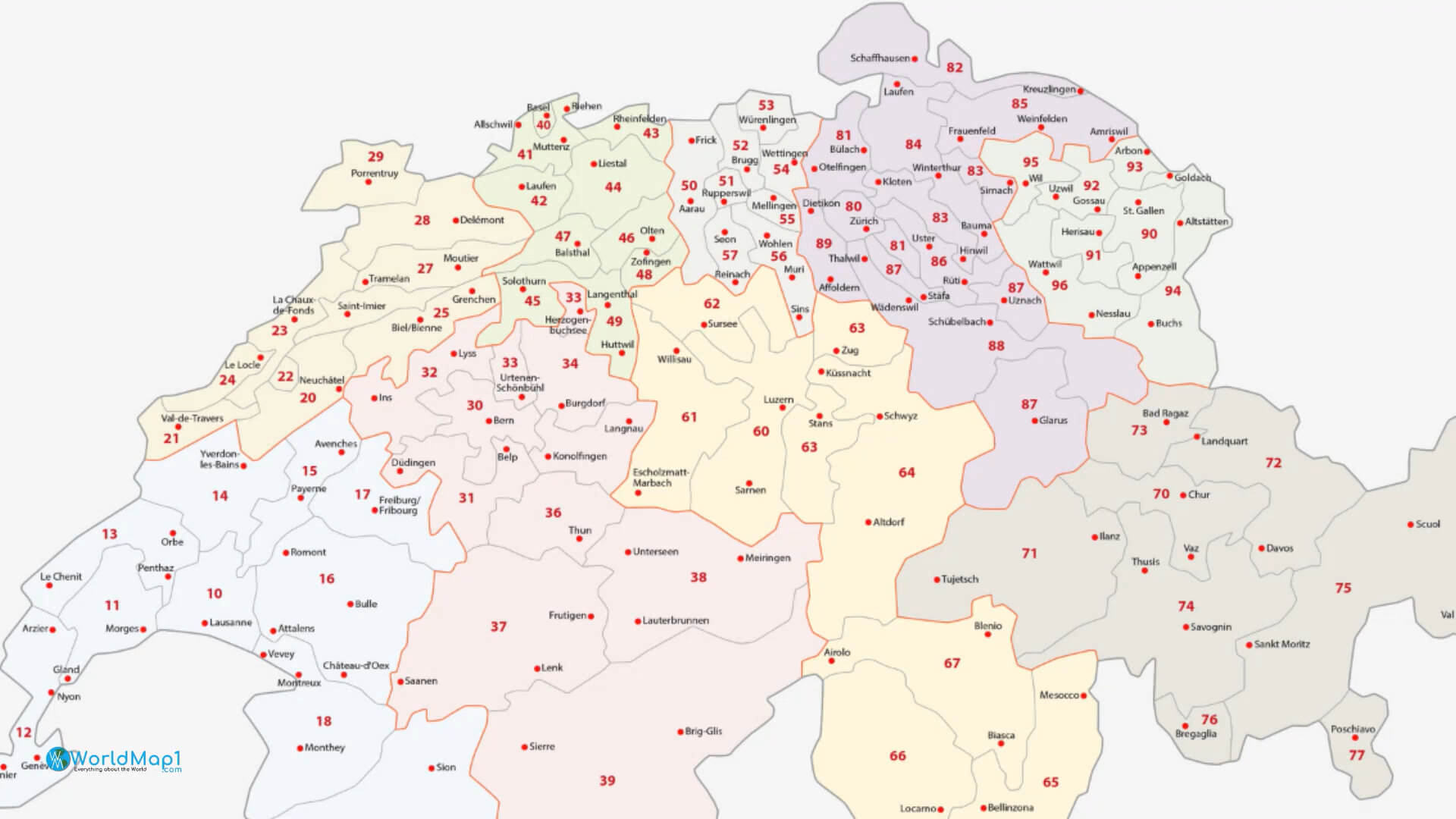 Switzerland Zip Code Map